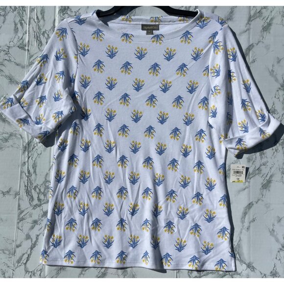 Style & Co. Womens Essential Elbow Sleeve Tulip White Tee 1X - Picture 1 of 9